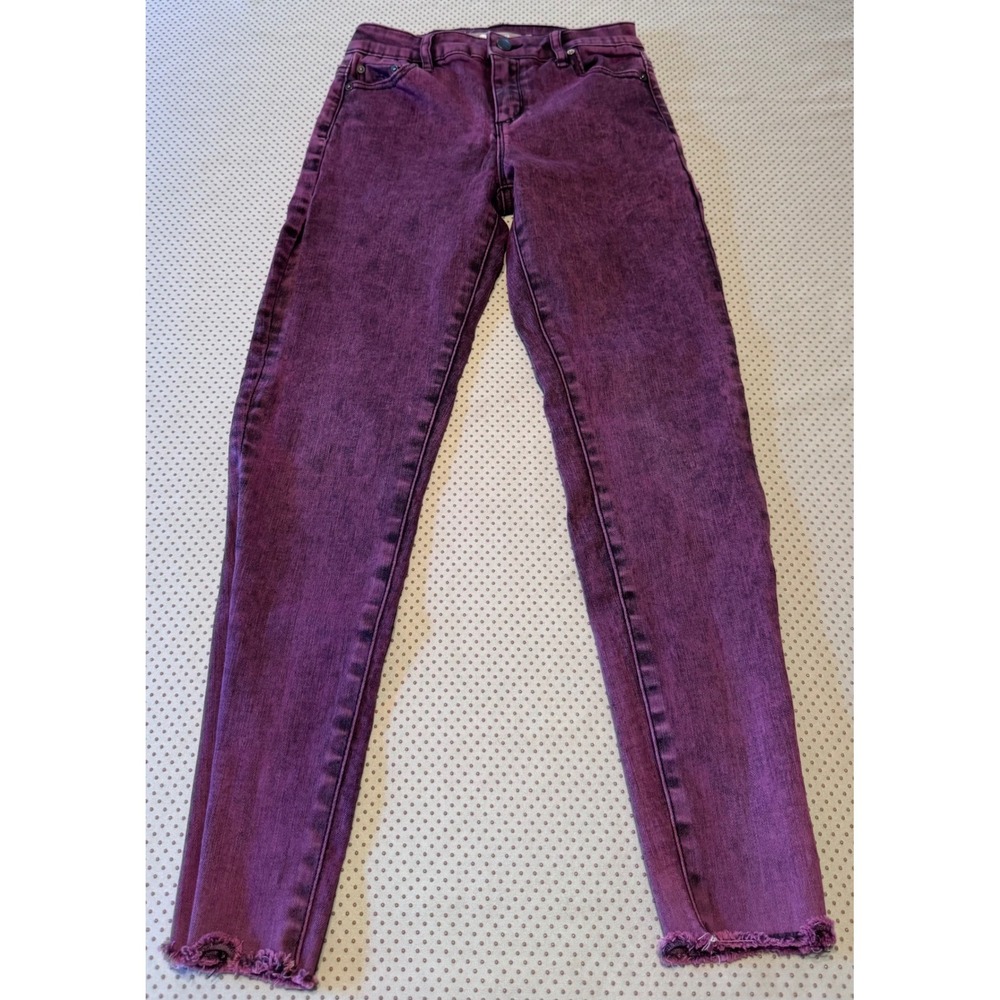 Tractr Girls Purple Acid Wash Skinny Jeans Frayed Hem Size 8 Stretch Denim